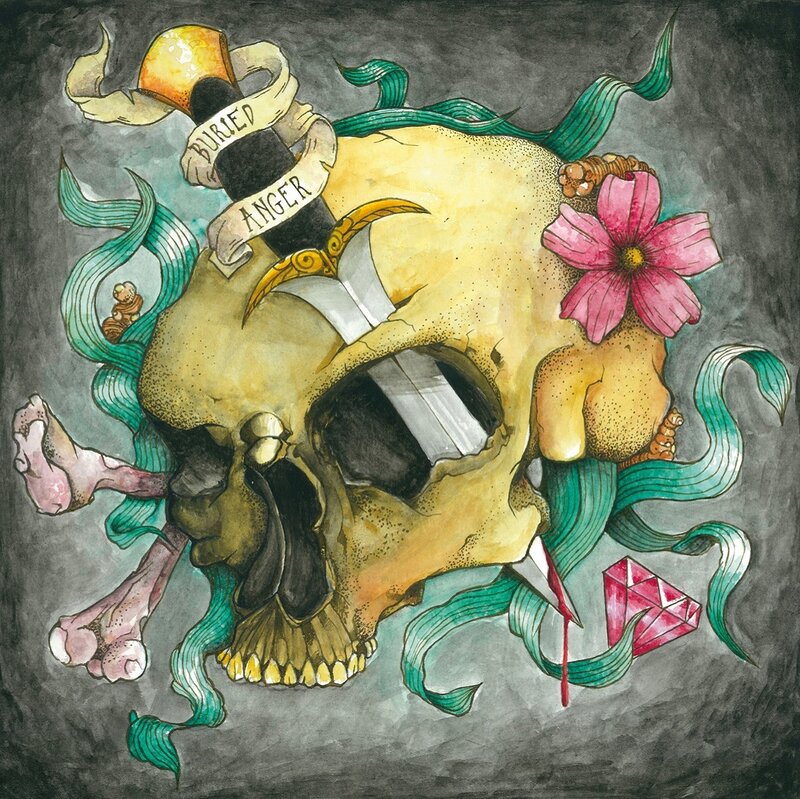 Skull with Knife and Flower