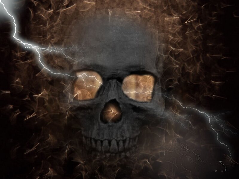 skull with lightning storm