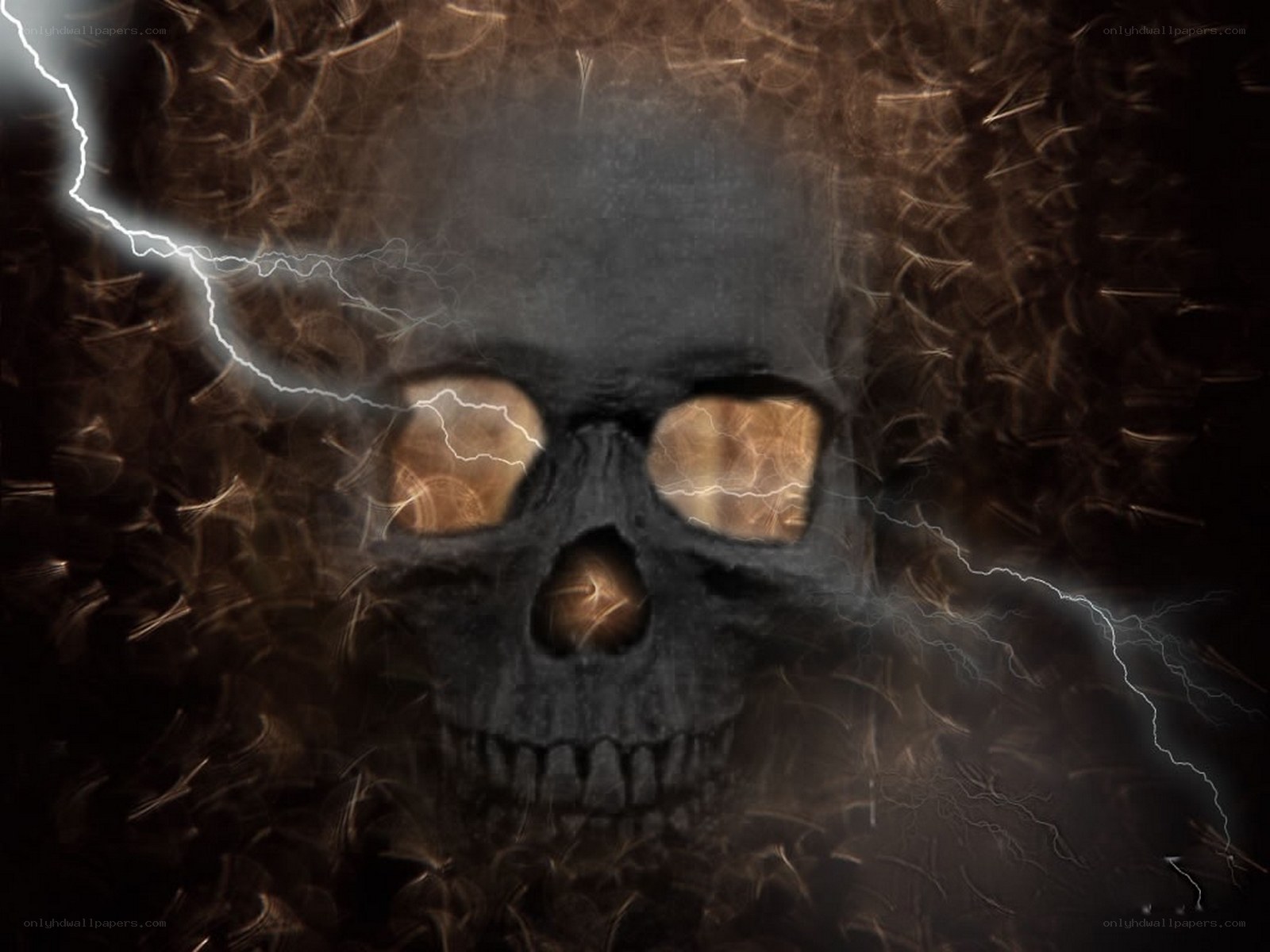 skull with lightning storm