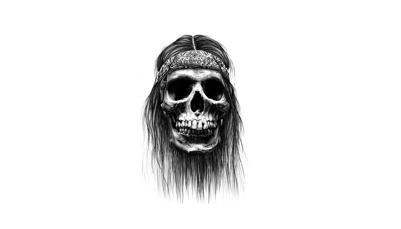 Skull with Long Hair — Black