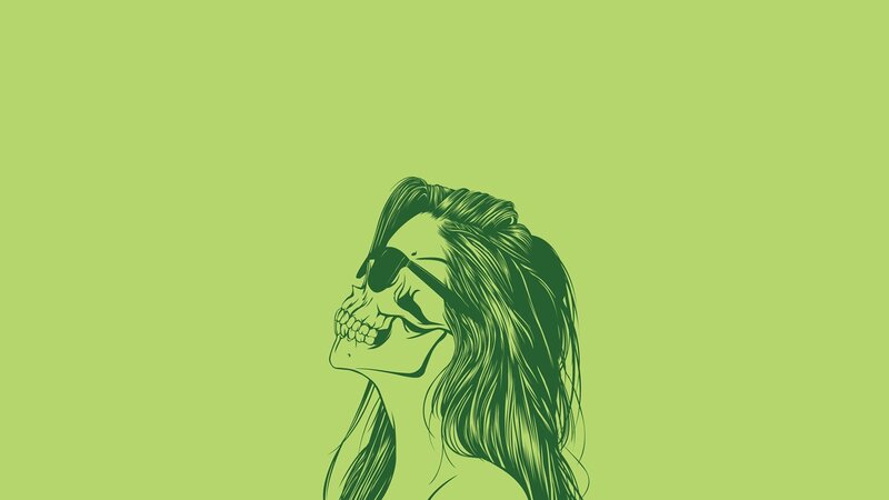 Skull with Long Hair — Green, Mysterious