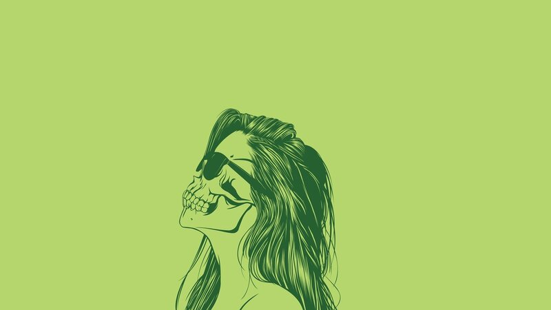 Skull with Long Hair — Green