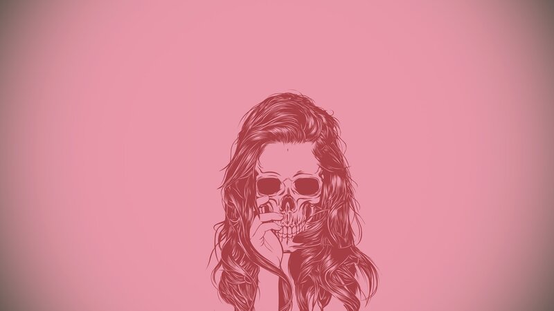 Skull with Long Hair — Pink