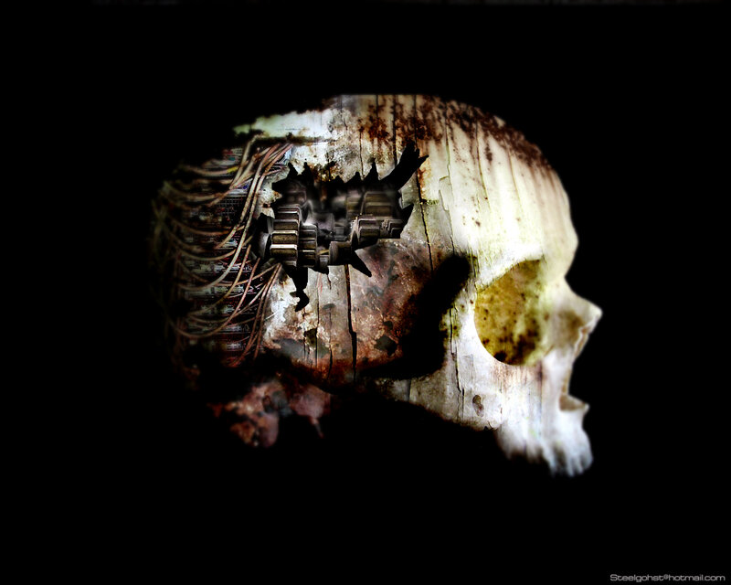 skull with mechanical gears