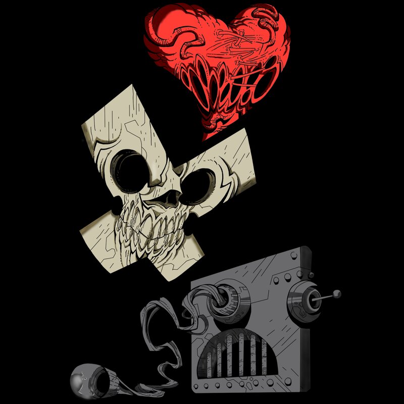 Skull with Mechanical Heart