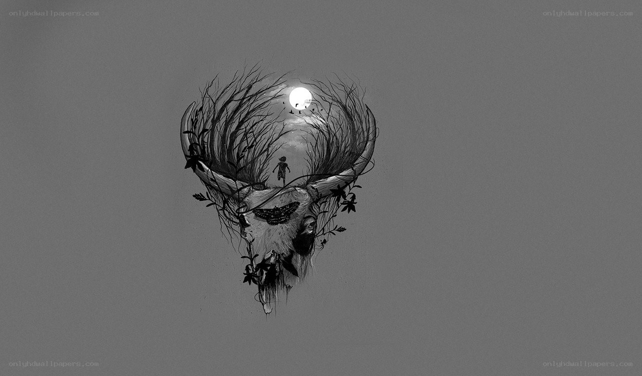 skull with moon and figure