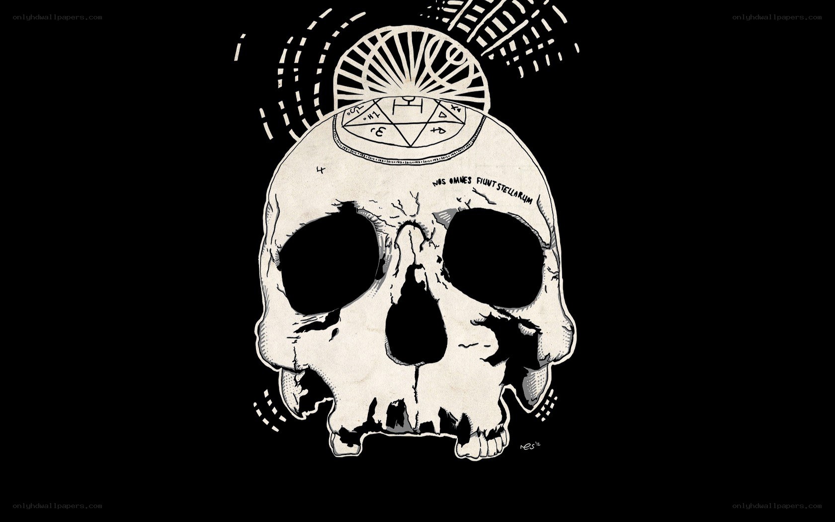 skull with occult symbols