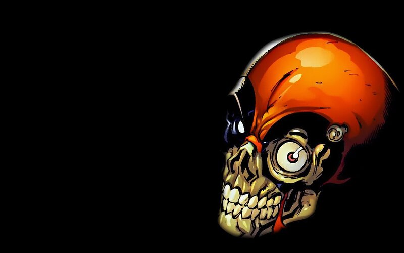 Skull with Orange Helmet — Black