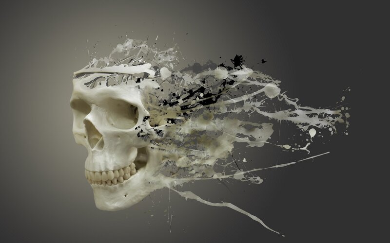 Skull with Paint Splatter — Gray
