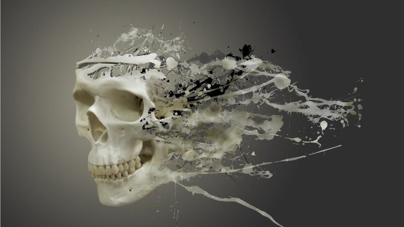 Skull with Paint Splatters — White