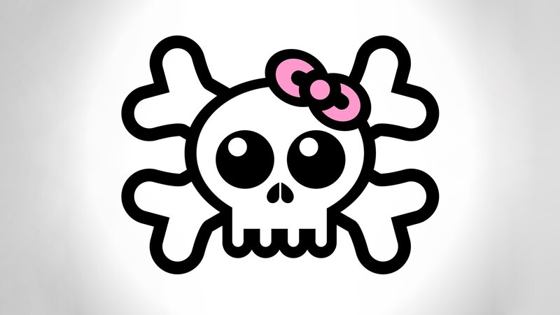 Skull with Pink Bow — Black, Playful, Vector Art