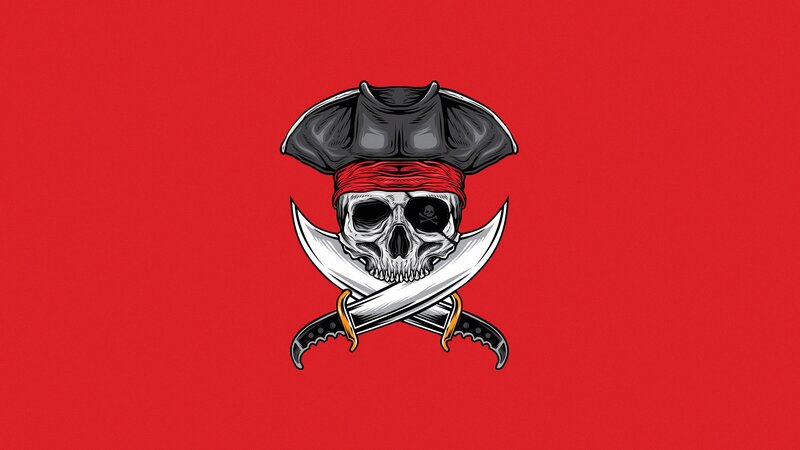 Skull with Pirate Hat — Red