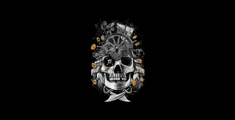Skull with Pirate Symbols — Black