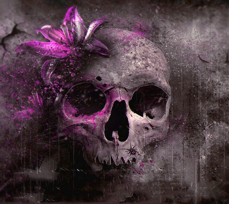 Skull with Purple Flower
