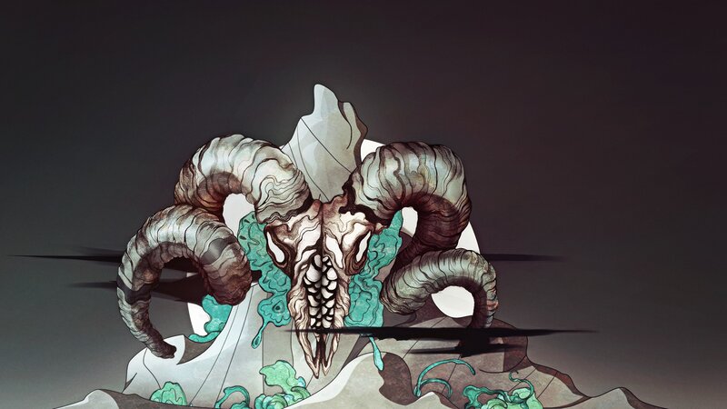 skull with ram horns