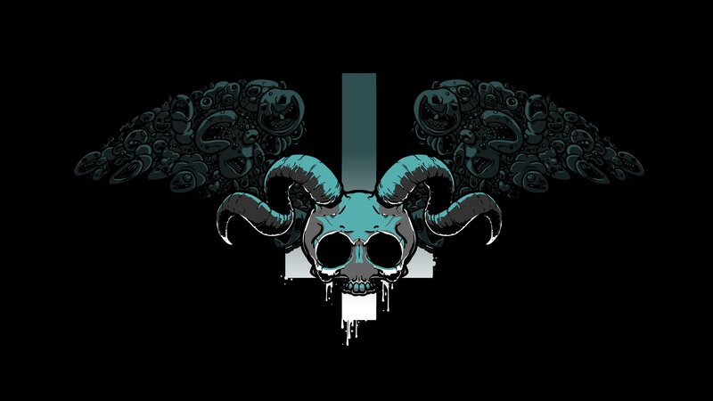 Skull with Ram Horns — Black, Dark, Digital Art, Cross