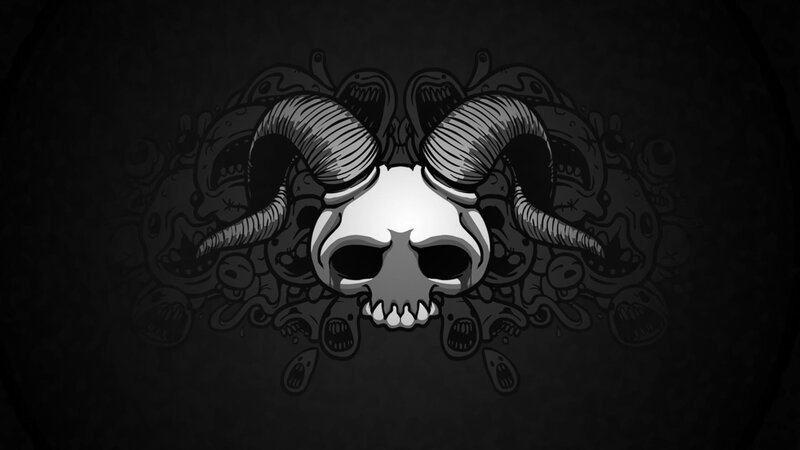 Skull with Ram Horns — Black, Dark, Digital Art, Monsters