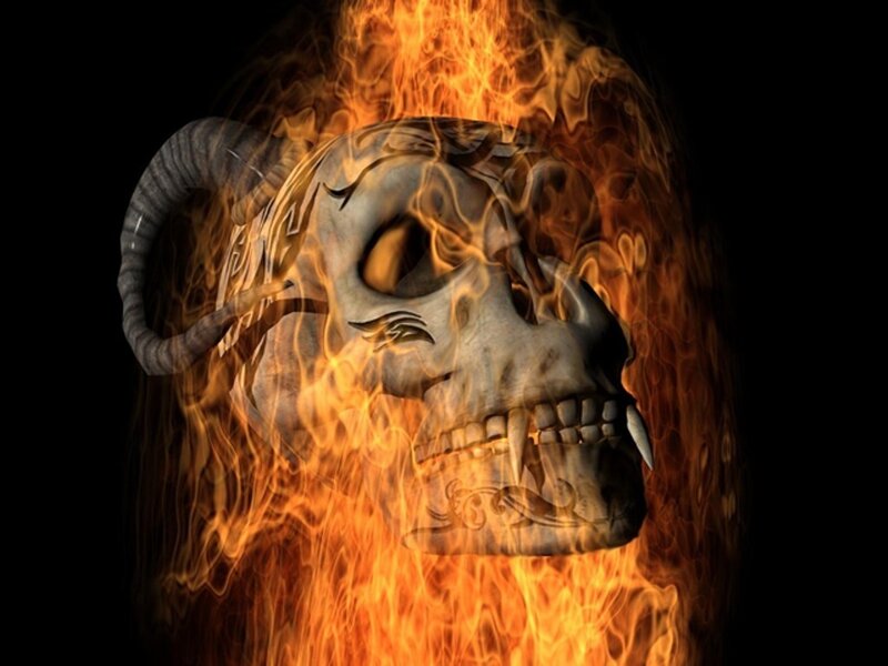 Skull with Ram Horns — Orange