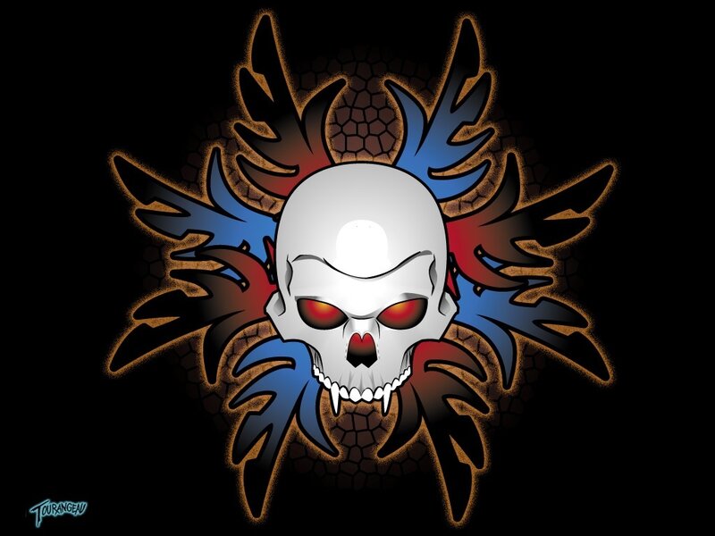 skull with red eyes and wings