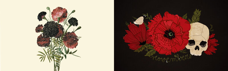 Skull with Red Flowers — Dramatic
