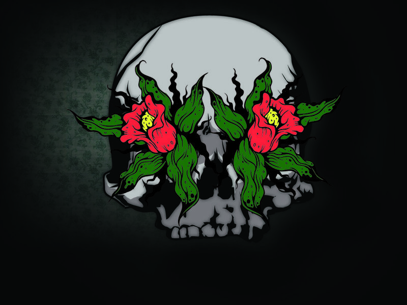 skull with red flowers