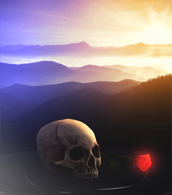 Skull with Red Rose — Purple