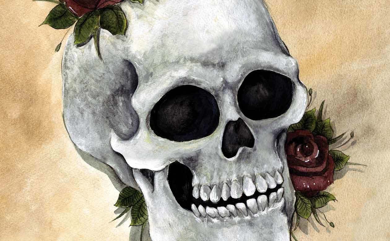 skull with red roses