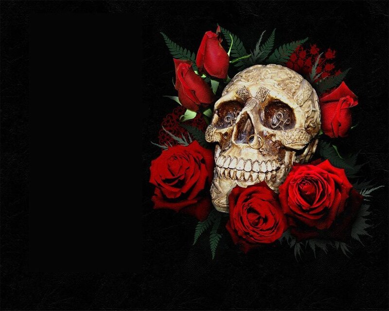 skull with red roses