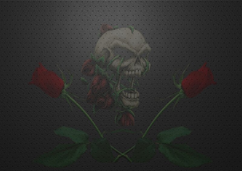 Skull with Red Roses — Black, Dark, Digital Art