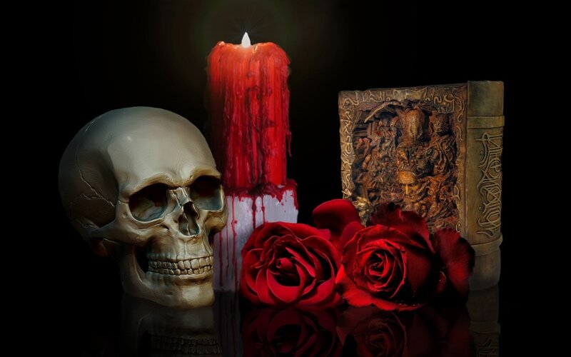 Skull with Red Roses — Black, Dark