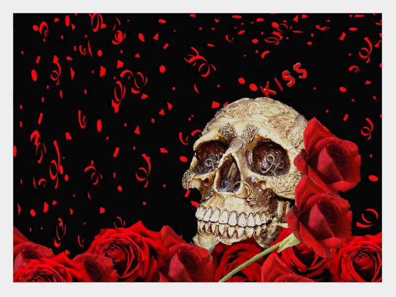 Skull with Red Roses — Black, Macabre