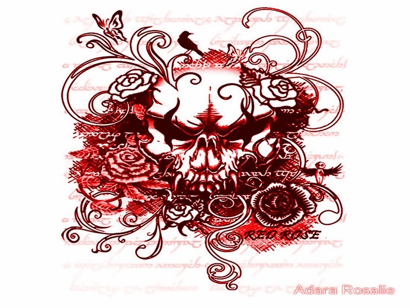 Skull with Roses and Birds