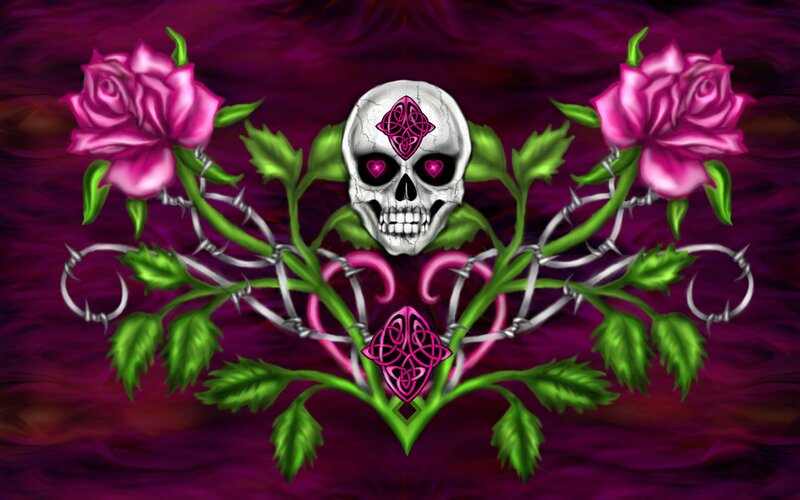Skull with Roses and Thorns