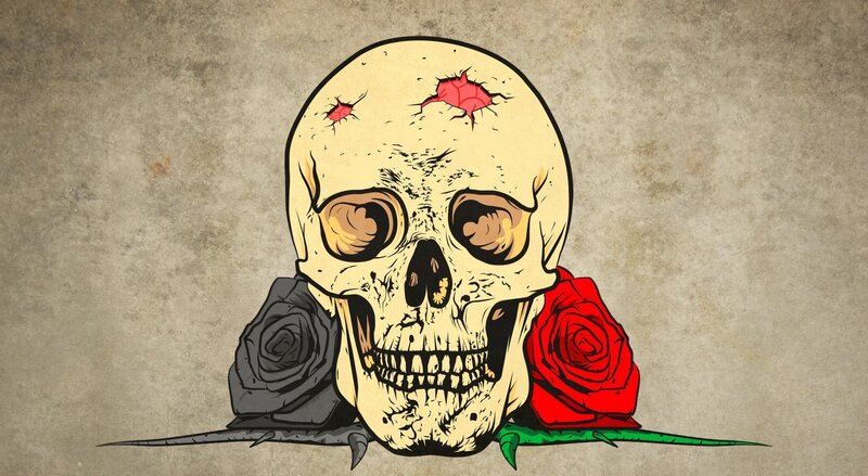Skull with Roses — Beige, Macabre