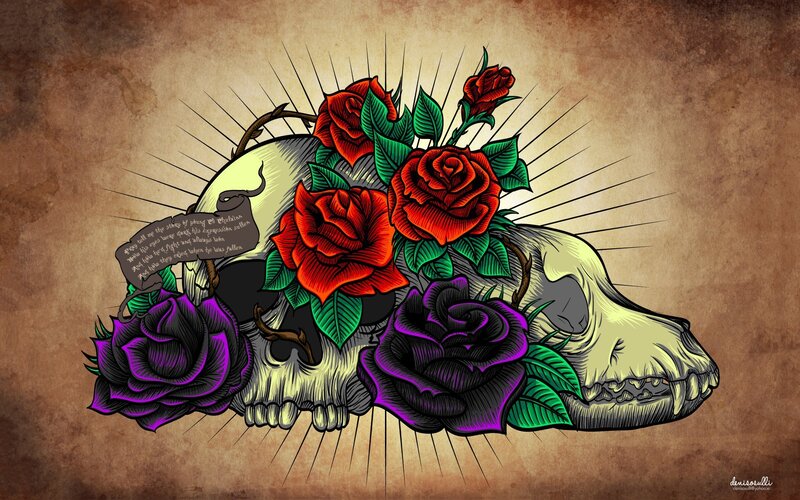 Skull with Roses — Brown