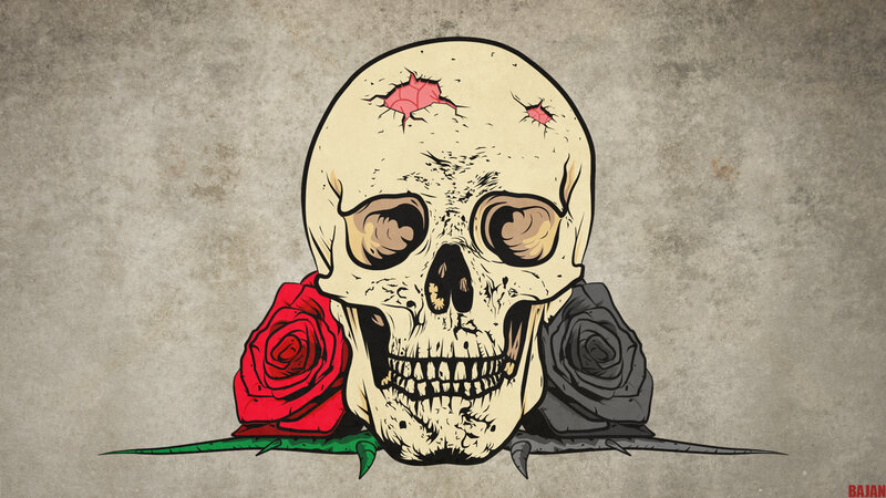 Skull with Roses — Gray, Dark