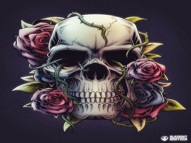 Skull with Roses — Purple