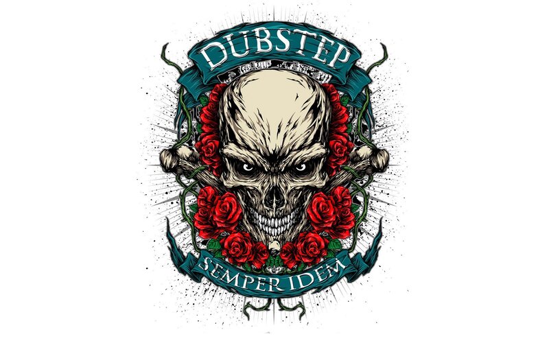 Skull with Roses — Red, Dark, Illustration
