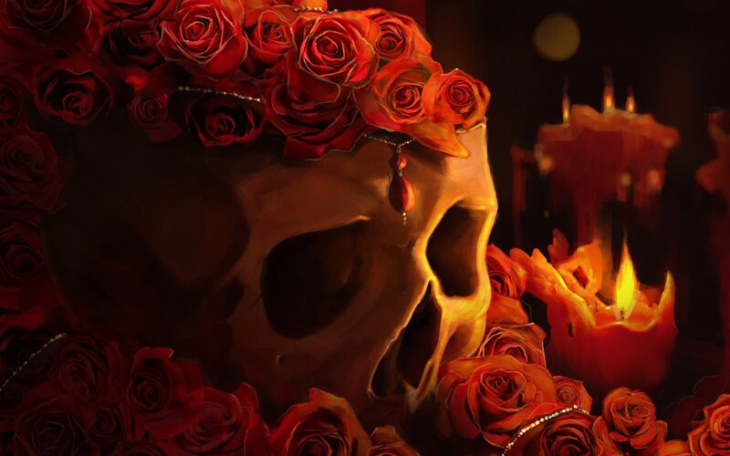 Skull with Roses — Red, Dramatic