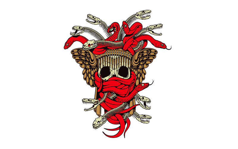 Skull with Snakes — Red