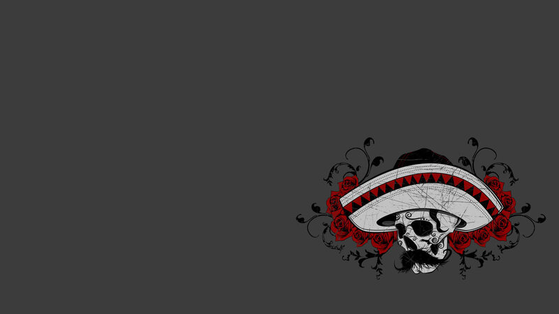 skull with sombrero and roses