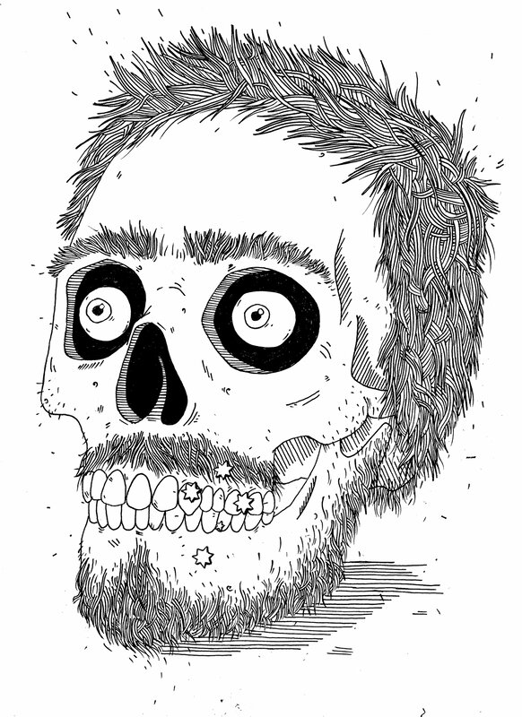 skull with stars and hair