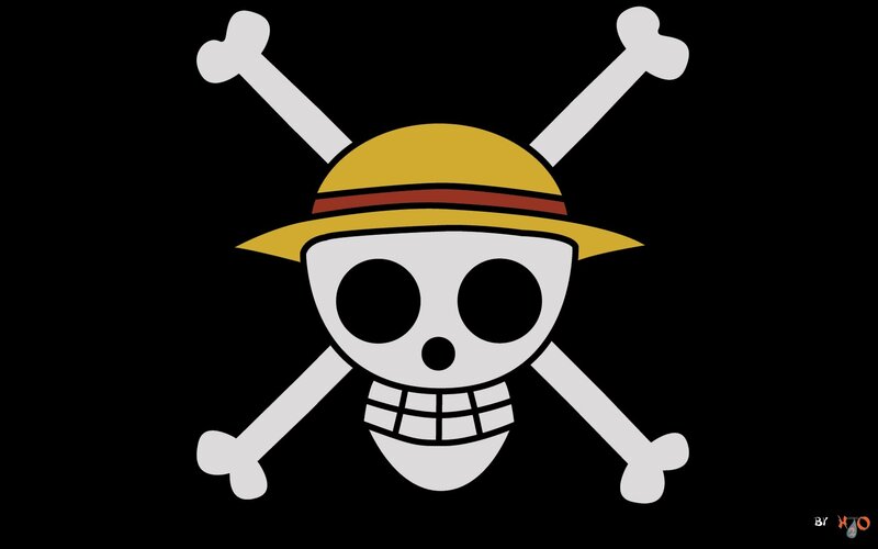 Skull with Straw Hat — Black, Bold, Anime, Bones