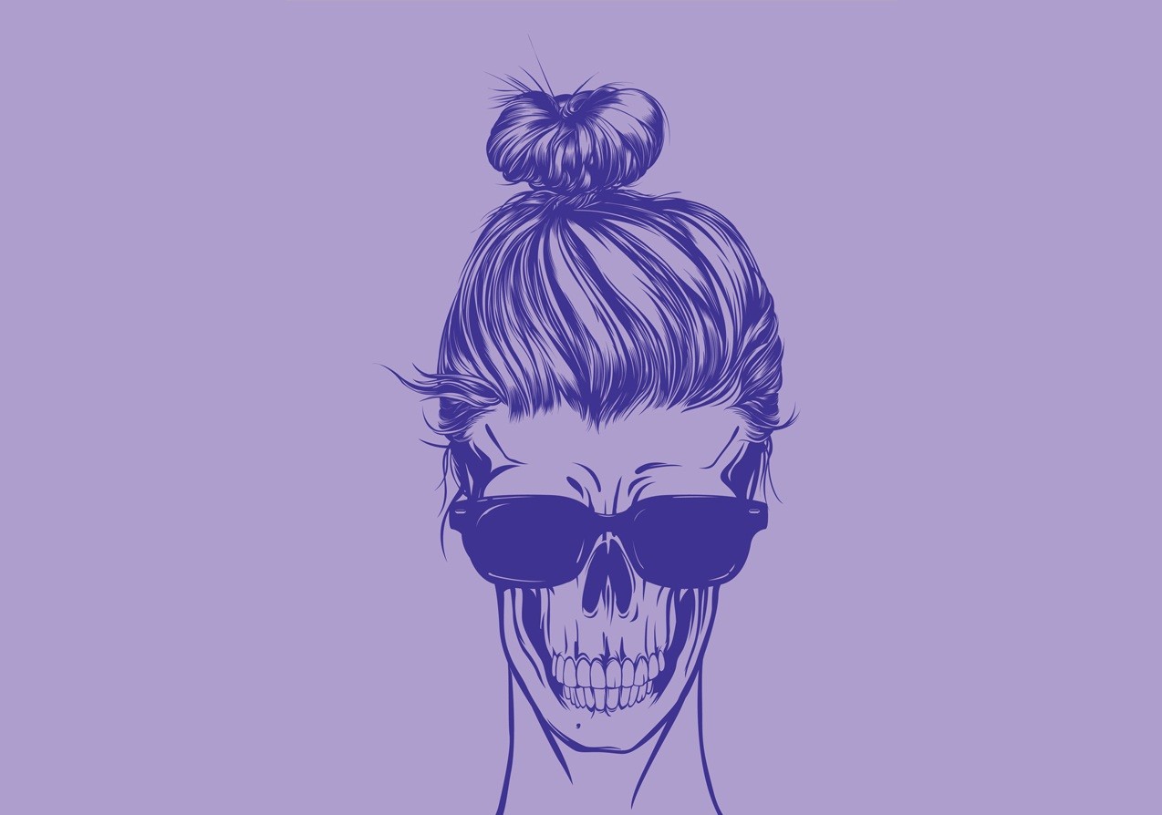 skull with sunglasses and bun