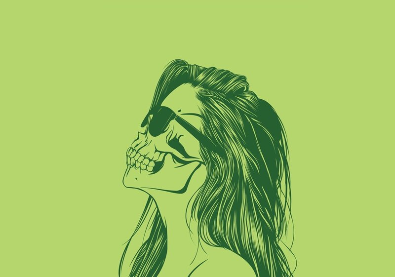 skull with sunglasses and long hair