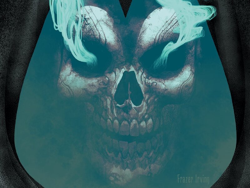 skull with teal smoke