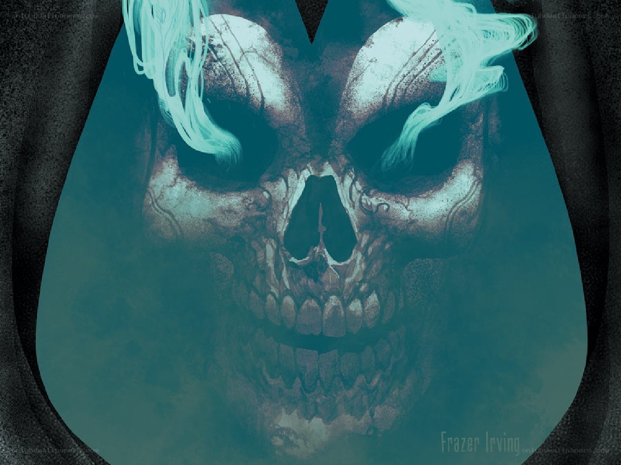 skull with teal smoke
