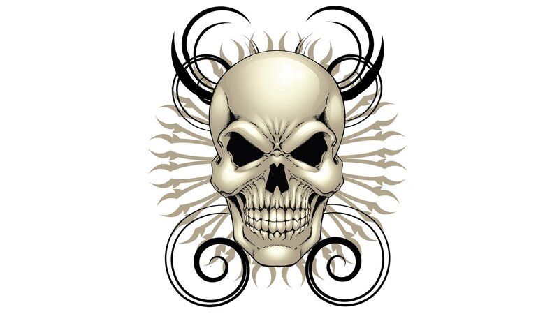 Skull with Tribal Design — White