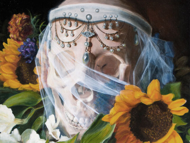 Skull with Veil and Flowers