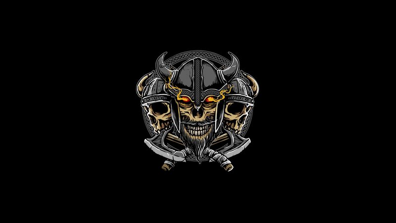 Skull with Viking Helmet — Black, Dark